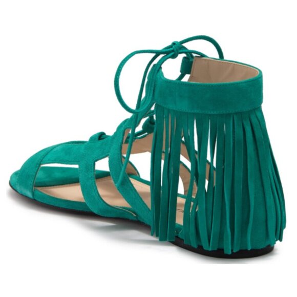 Longchamp Sandals Womens Size 7 Gladiator Green Suede Lace-Up New Boho Cowgirl - Picture 3 of 12